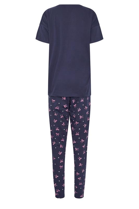 LTS Tall Women's Navy Blue Bow Print Cotton Cuffed Pyjama Set | Long Tall Sally 6