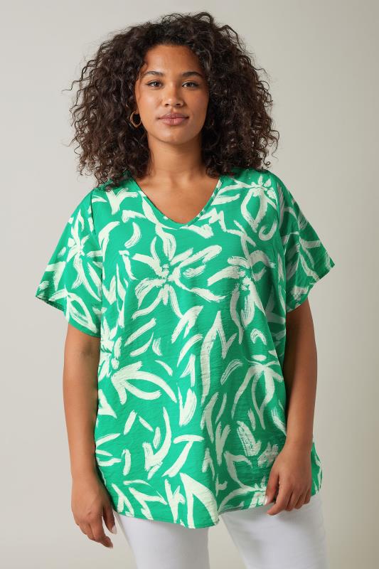Plus Size  EVANS Curve Green Abstract Print Angel Sleeve Top