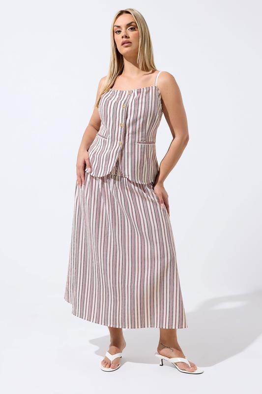 LIMITED COLLECTION Plus Size Red & White Stripe Strappy Waistcoat | Yours Clothing 1