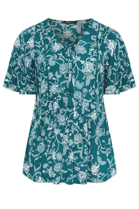 YOURS Plus Size Paisley Green Tie Neck Top | Yours Clothing 5