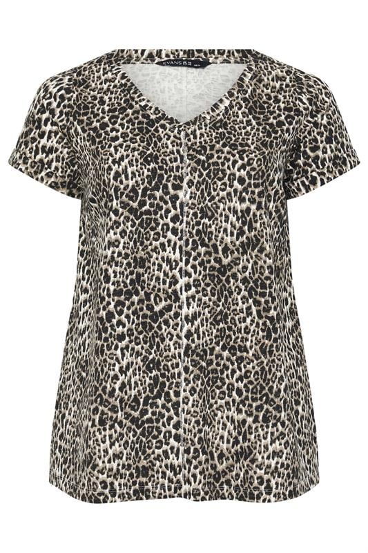 EVANS Plus Size Natural Leopard Print V Neck Cotton T-Shirt | Evans 6