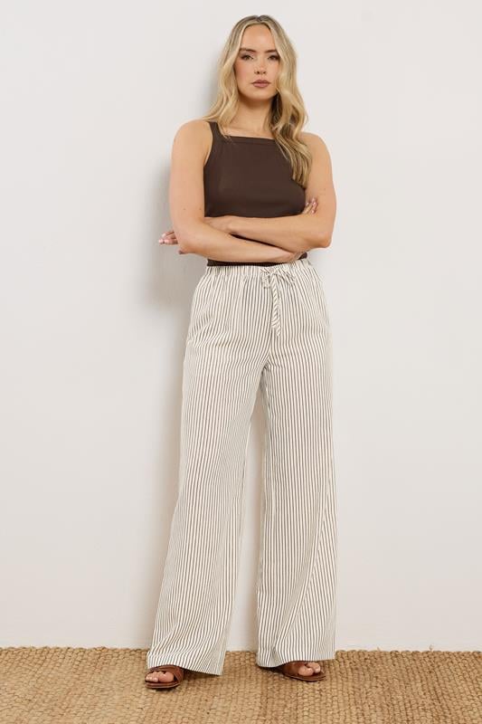  LTS Tall Ivory White & Brown Stripe Wide Leg Trousers