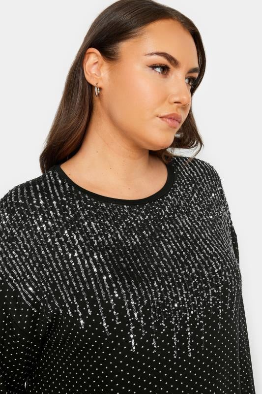 YOURS Plus Size Black Sequin Embellished Long Sleeve Top | Yours Clothing 4