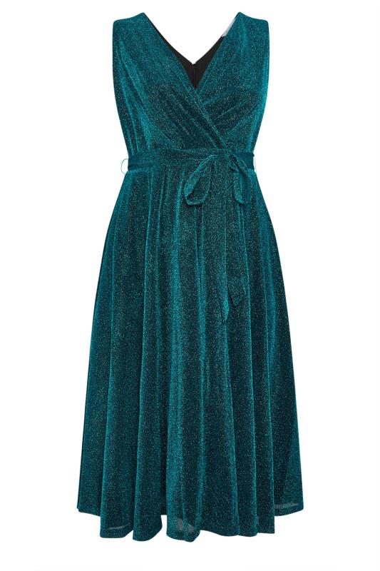 YOURS LONDON Plus Size Green Metallic Wrap Skater Dress | Yours Clothing 5