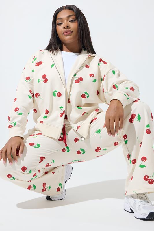 Plus Size  LIMITED COLLECTION Curve Cream Cherry Zip Through Hoodie