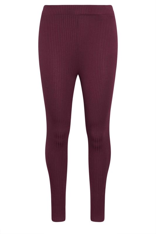 YOURS Plus Size Burgundy Red Ribbed Leggings | Yours Clothing 4