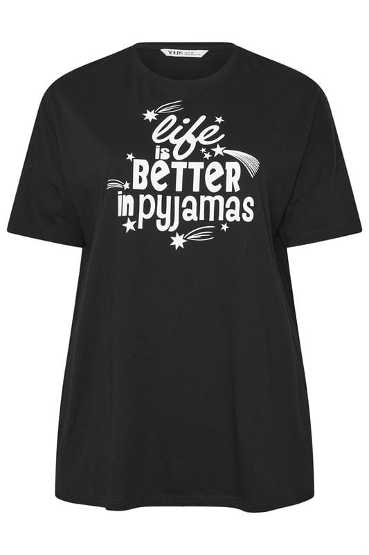 YOURS Plus Size Black 'Life Is Better In Pyjamas' Slogan Pyjama Top | Yours Clothing 5