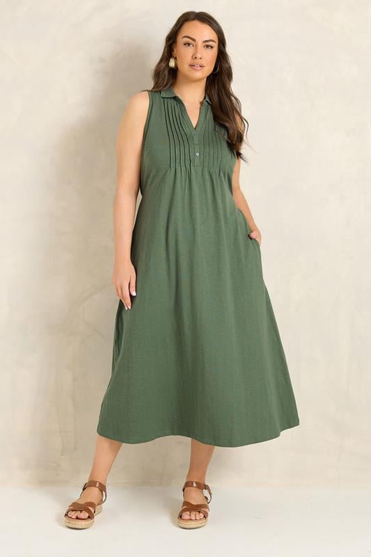  EVANS Curve Khaki Green Henley Maxi Dress