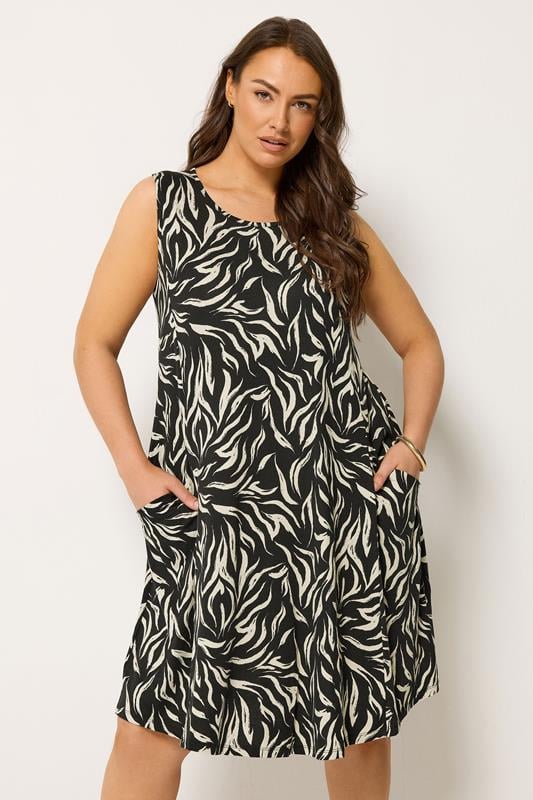  YOURS Curve Black Abstract Drape Pocket Dress