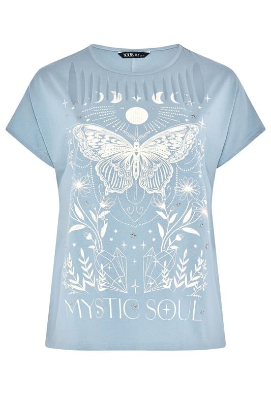 YOURS Plus Size Blue 'Mystic Soul' Laser Cut Slogan T-Shirt | Yours Clothing 5