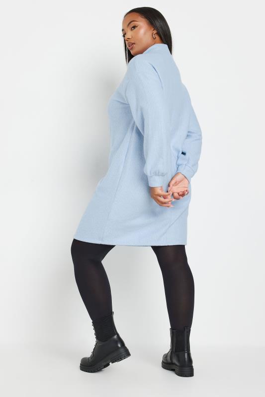 YOURS Plus Size Light Blue Soft Touch Zip Neck Jumper Dress | Yours Clothing 3