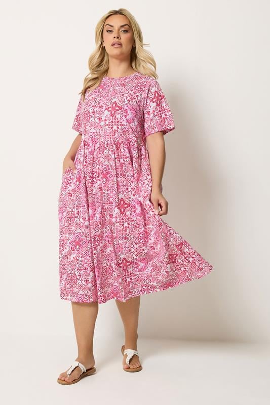 YOURS Curve Pink Tile Throw on Smock Dress