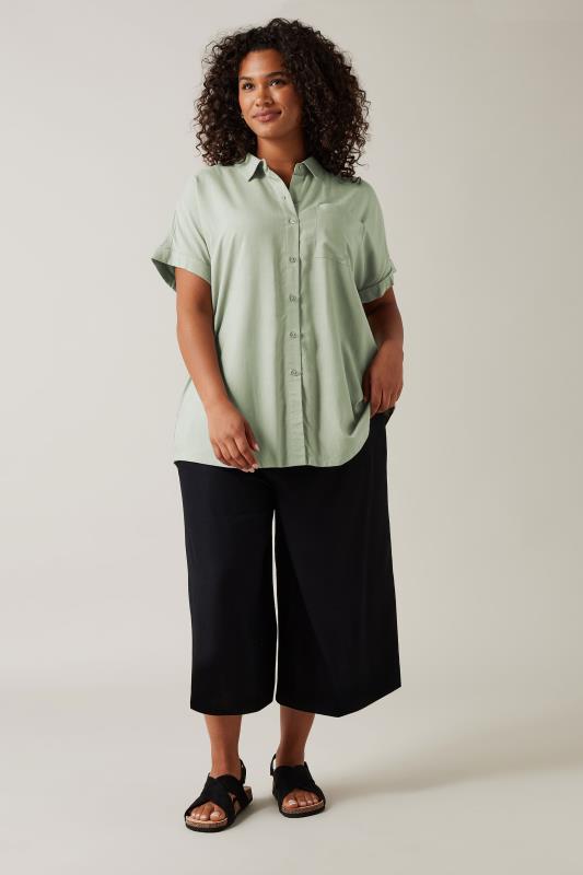 EVANS Plus Size Khaki Green Dipped Hem Shirt | Evans  2