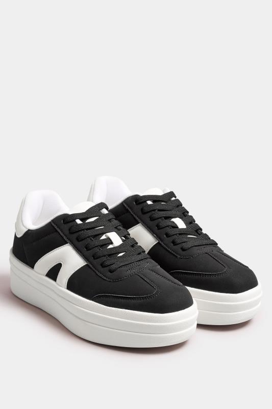 Black Retro Platform Trainers In Wide E Fit | Yours Clothing  2