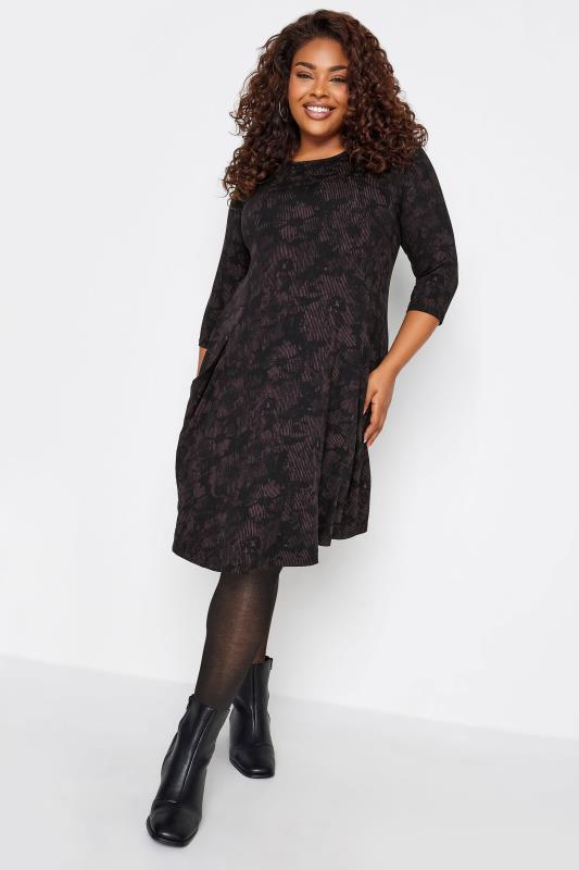 Plus Size  YOURS Curve Black Floral Print Pocket Midi Dress
