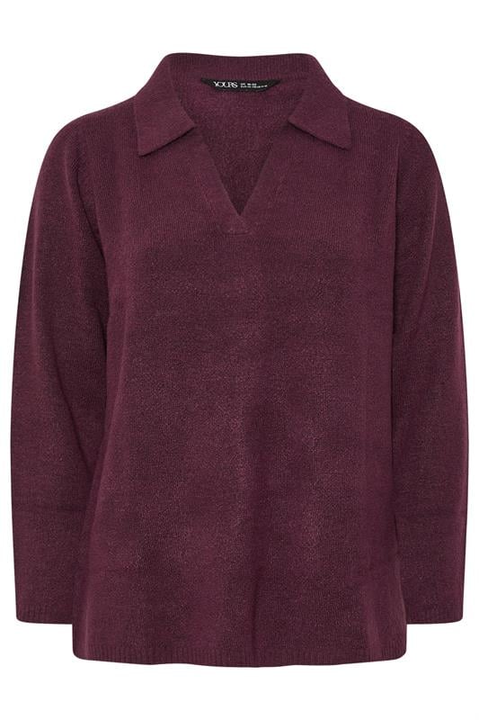 YOURS Plus Size Burgundy Red Collared Knitted Jumper | Yours Clothing 6