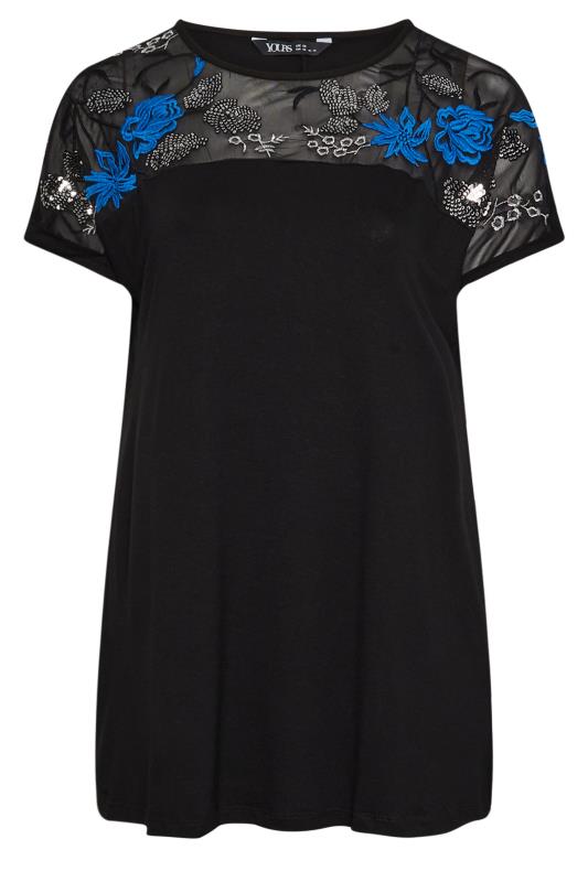 YOURS Plus Size Black & Blue Mesh Embellished Swing Top | Yours Clothing  5