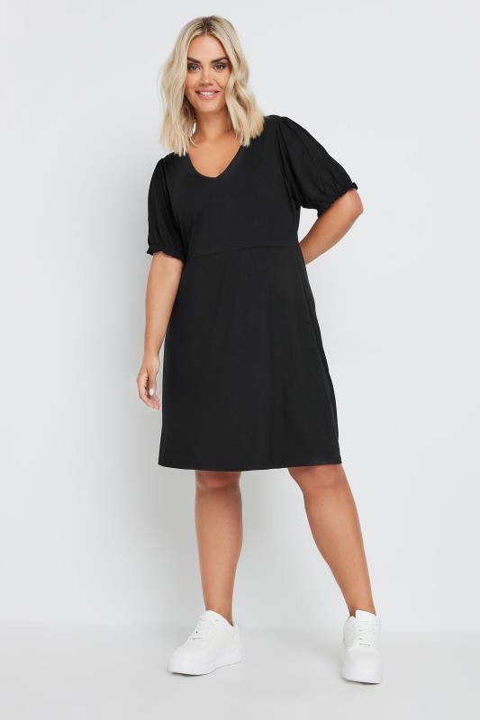 YOURS Plus Size Black Puff Sleeve Mini Dress | Yours Clothing 1