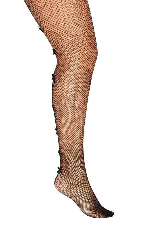  Yours Black Fishnet Bow Seamed Tights