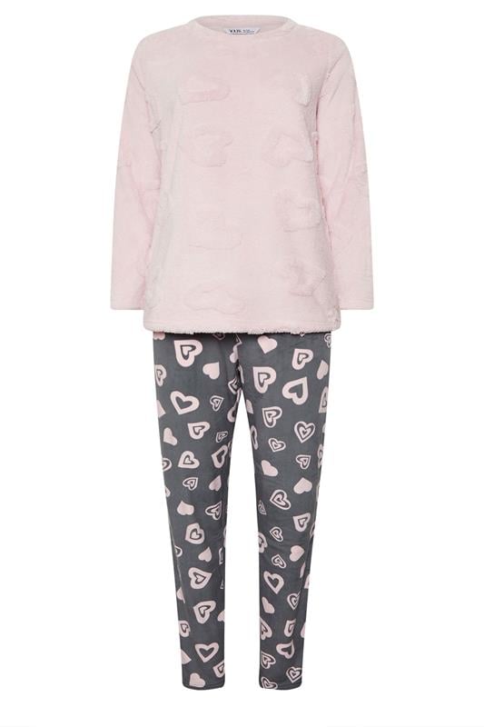 YOURS Plus Size Pink Heart Texture Borg Lounge Set | Yours Clothing 5