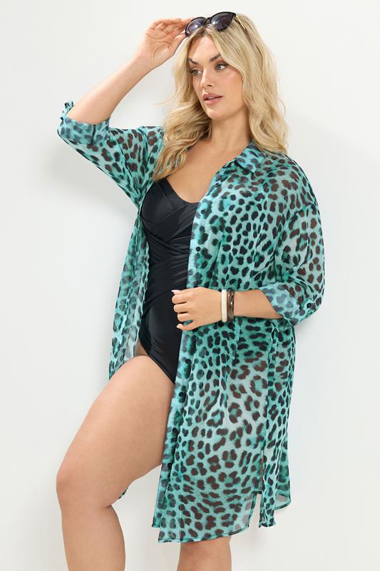  YOURS Curve Blue Leopard Print Cover Up