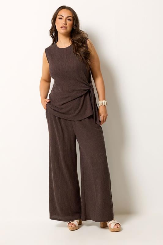  YOURS Curve Chocolate Brown Wide Leg Trousers