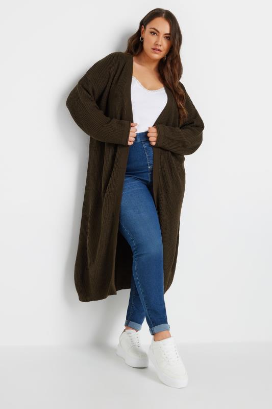 YOURS Plus Size Chocolate Brown Knitted Maxi Cardigan | Yours Clothing 1