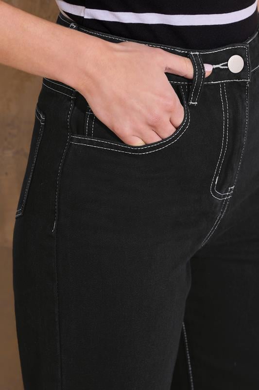 LTS Tall Black Contrast Stitch Wide Leg Jeans | Long Tall Sally 5