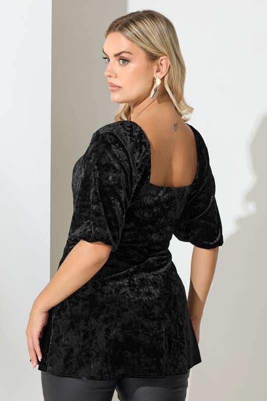 YOURS LONDON Plus Size Black Velvet Square Neck Top | Yours Clothing 2