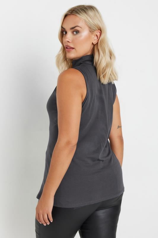 YOURS Plus Size Charcoal Grey Turtle Neck Sleeveless Top | Yours Clothing 4