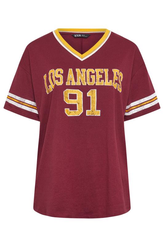 YOURS Plus Size Red 'Los Angeles' Slogan Varsity T-Shirt | Yours Clothing 5