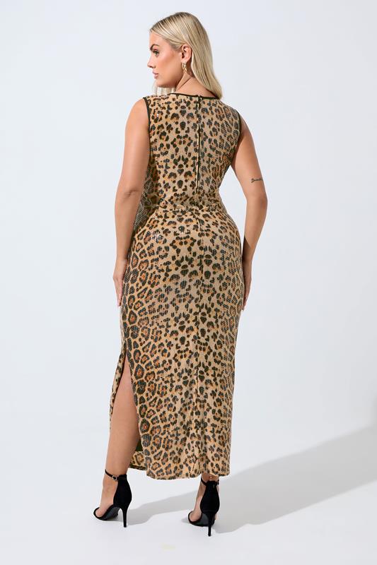 LIMITED COLLECTION Plus Size Brown Leopard Print Sequin Maxi Dress | Yours Clothing 2