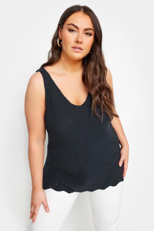 Plus Size  YOURS Curve Black Scallop Hem Knitted Vest Top