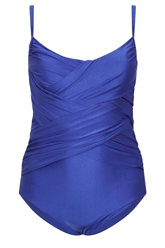 YOURS Plus Size Blue Super Sculpt Crossover Swimsuit | Yours Clothing 5