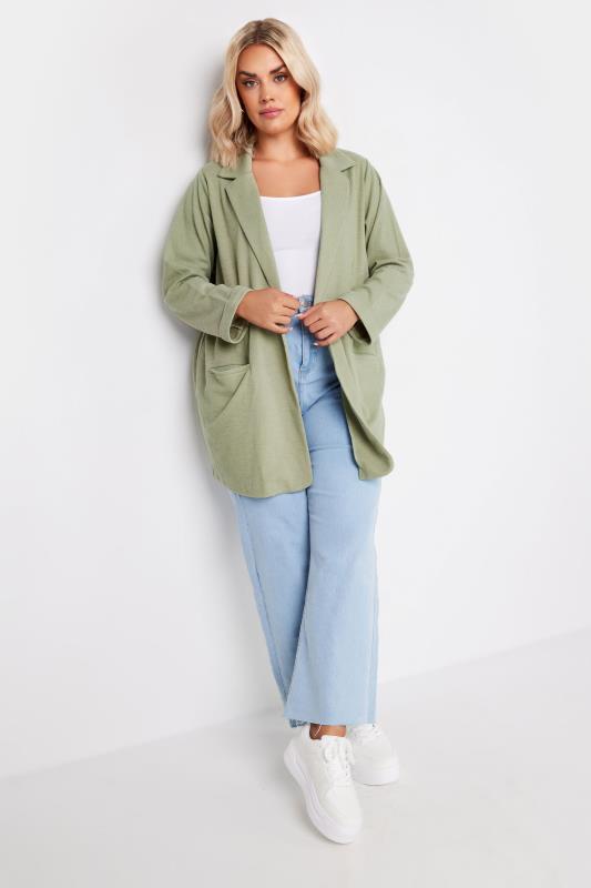 YOURS Plus Size Sage Green Textured Blazer | Yours Clothing  2