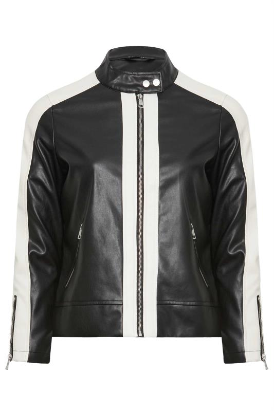 YOURS Plus Size Black Faux Leather Contrast Stripe Biker Jacket | Yours Clothing 6