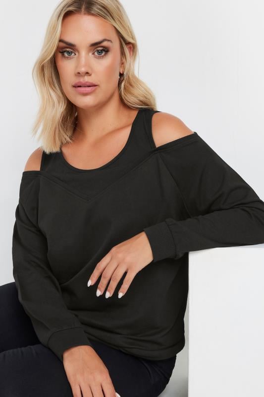 YOURS Plus Size Black Cold Shoulder Sweatshirt | Yours Clothing  4