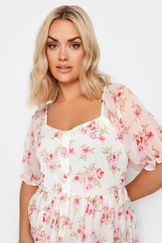 LIMITED COLLECTION Plus Size White Floral Print Dipped Hem Midi Dress | Yours Clothing 8