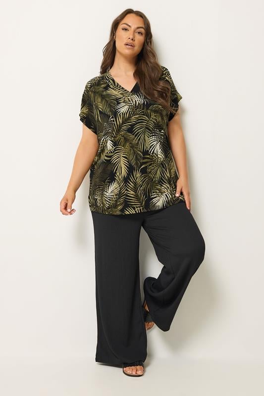 YOURS Plus Size Green Tropical Grown On Sleeve T-Shirt | Yours Clothing 1