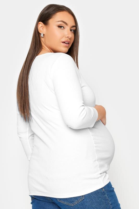 BUMP IT UP MATERNITY Plus Size White Ribbed Popper Fastening Top | Yours Clothing 3