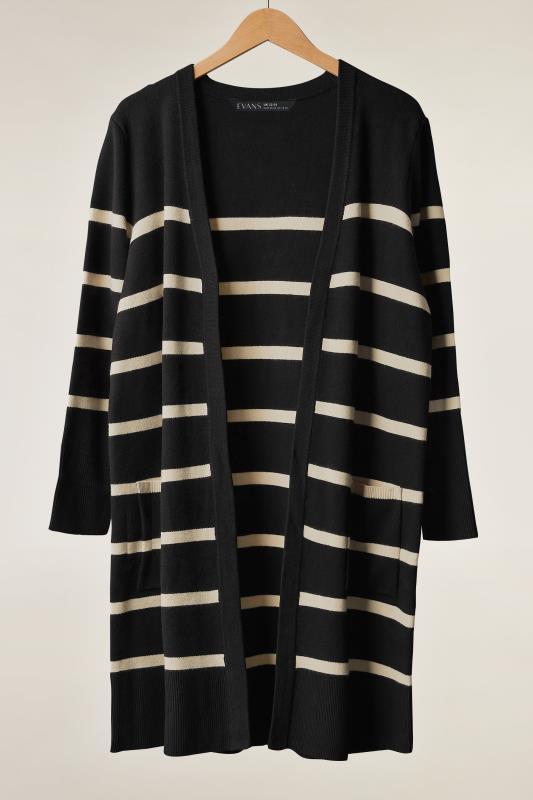 EVANS Plus Size Black & Ivory White Stripe Knitted Cardigan | Evans 5