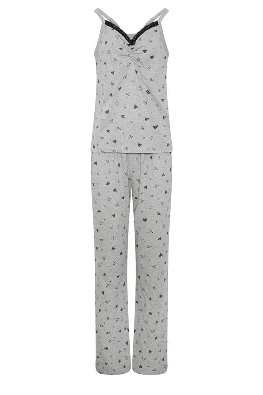 LTS Tall Women's Grey Heart Print Cotton Wide Leg Pyjama Set | Long Tall Sally 5