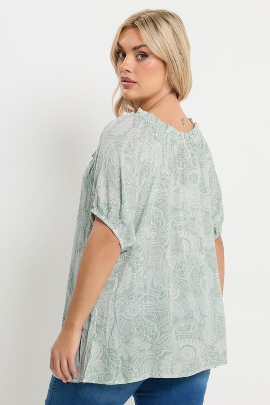 YOURS Plus Size Sage Green Textured Ditsy Floral Top | Yours Clothing 2
