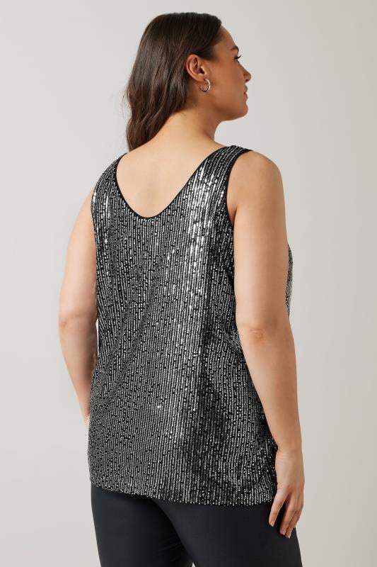 EVANS Plus Size Silver Sequin Embellished Vest Top Evans