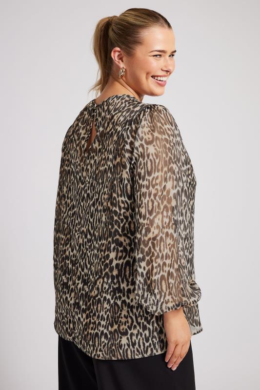 YOURS LONDON Plus Size Natural Brown Leopard Print Metallic Chiffon Blouse | Yours Clothing  4