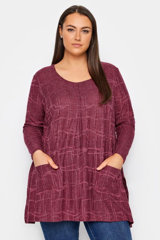 Plus Size  Avenue Burgundy Red Textured Tunic Top
