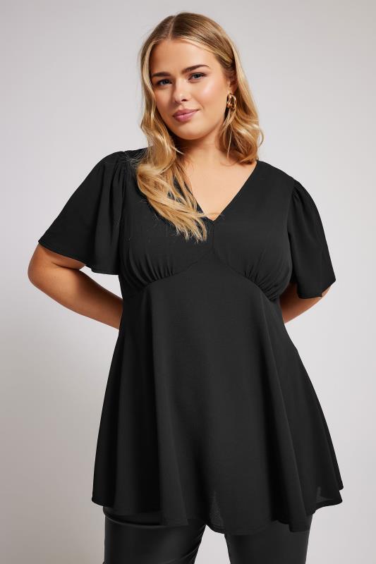 YOURS LONDON Plus Size Black Angel Sleeve Blouse | Yours Clothing 3