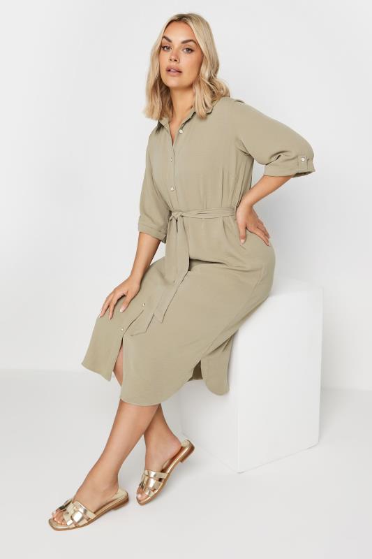 YOURS Plus Size Beige Brown Midi Shirt Dress | Yours Clothing 2