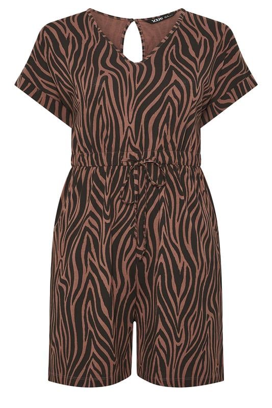 YOURS Curve Chocolate Brown Zebra Print Cotton Playsuit | Yours Clothing 5