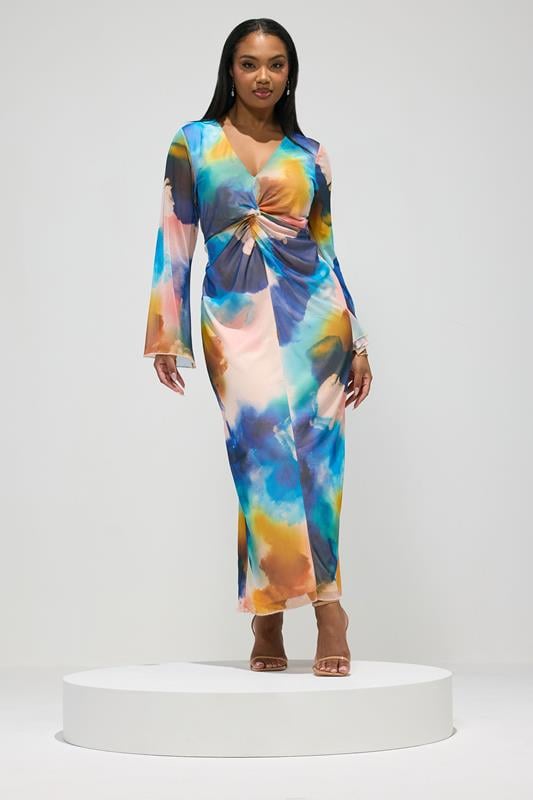 YOURS LONDON Plus Size White Blurred Floral Mesh Maxi Dress | Yours Clothing 1